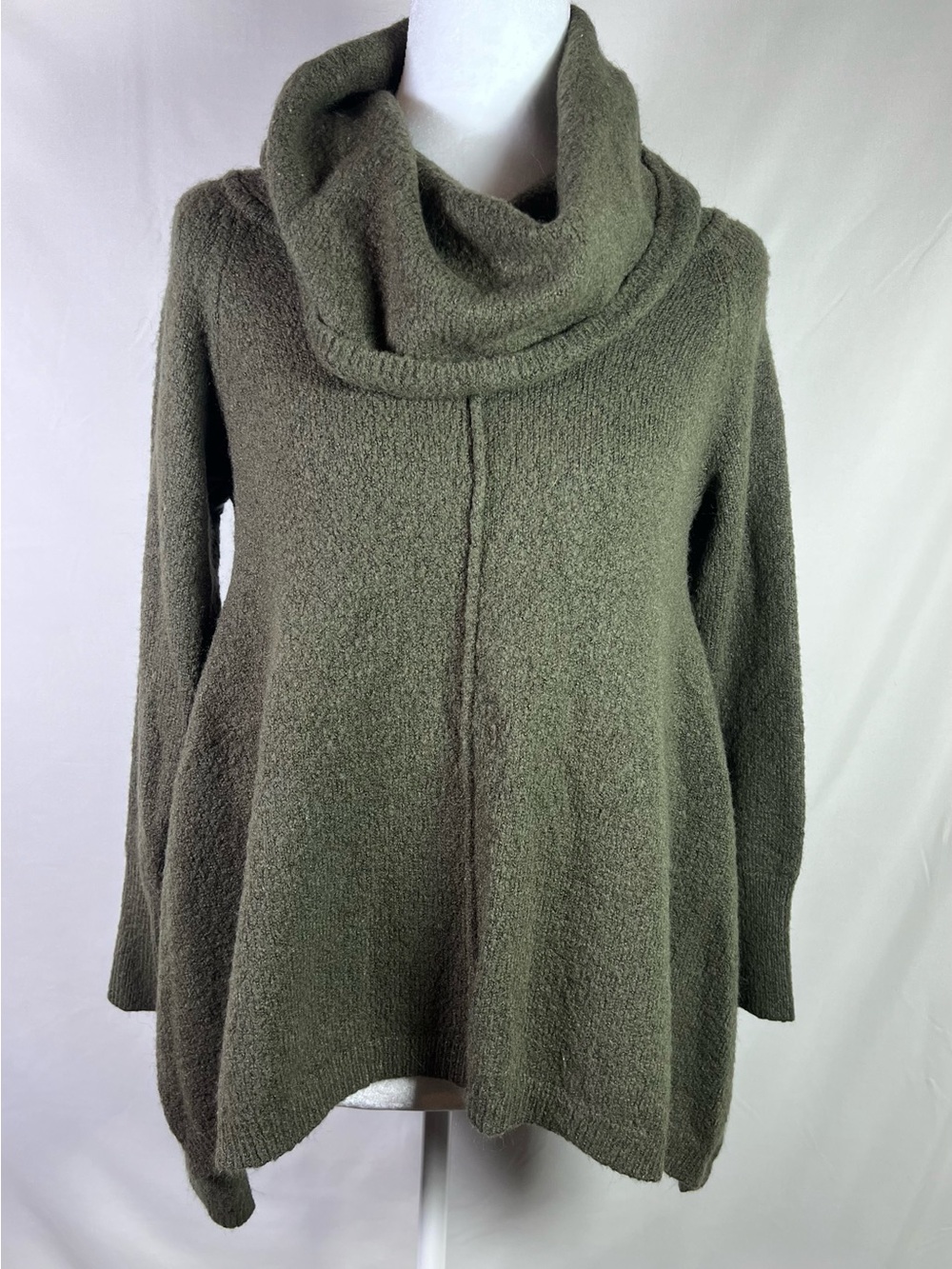 Yet Again Cozy Olive Cowl Neck Women's Side Slit Sweater - Small